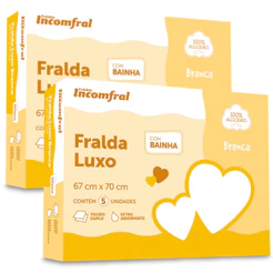 Kit 10 Fraldas De Pano Tecido Duplo 100% Algodão Com Bainha 67x70cm BF Casa Incomfral