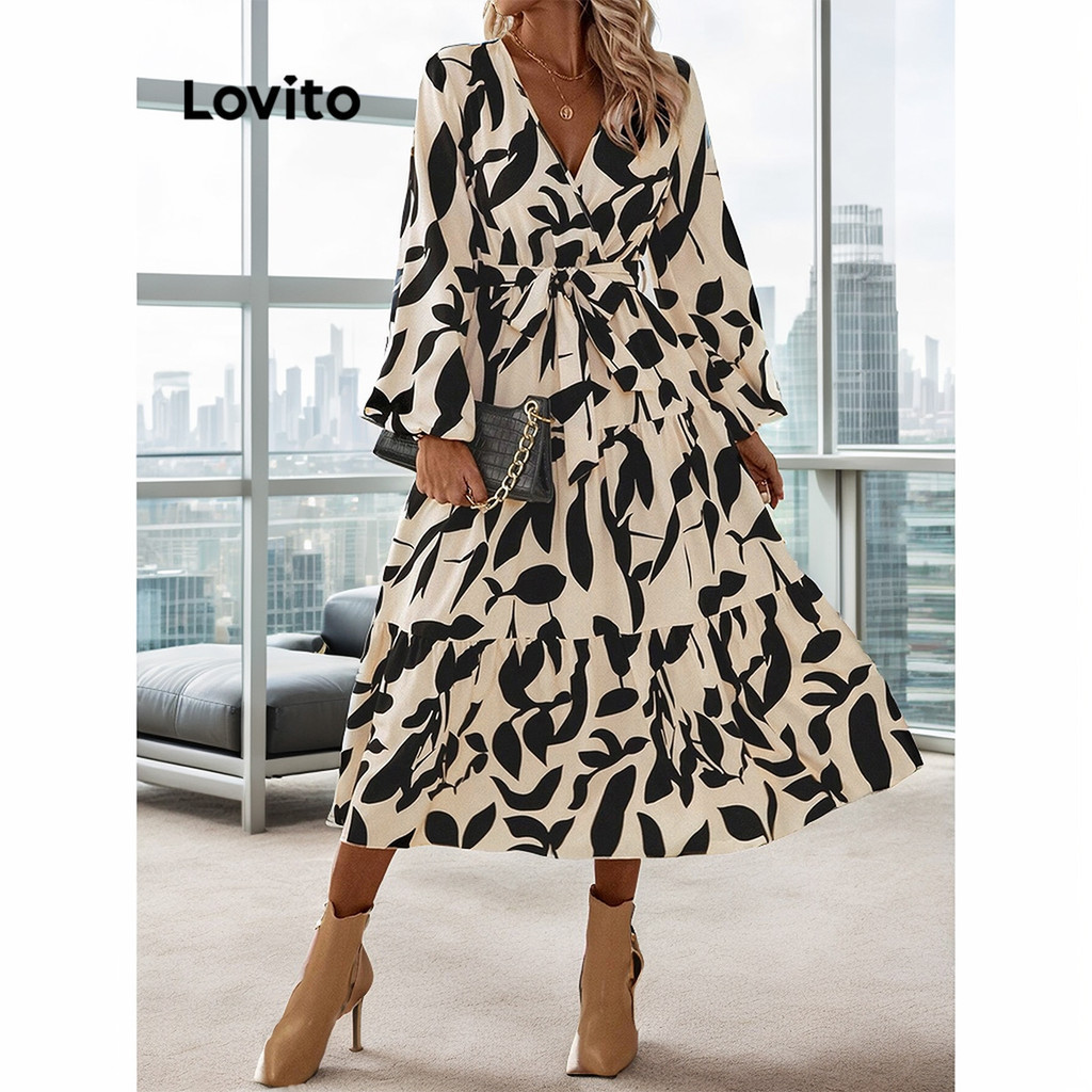 Lovito Vestido casual floral com camadas em camadas para mulheres LBL11137