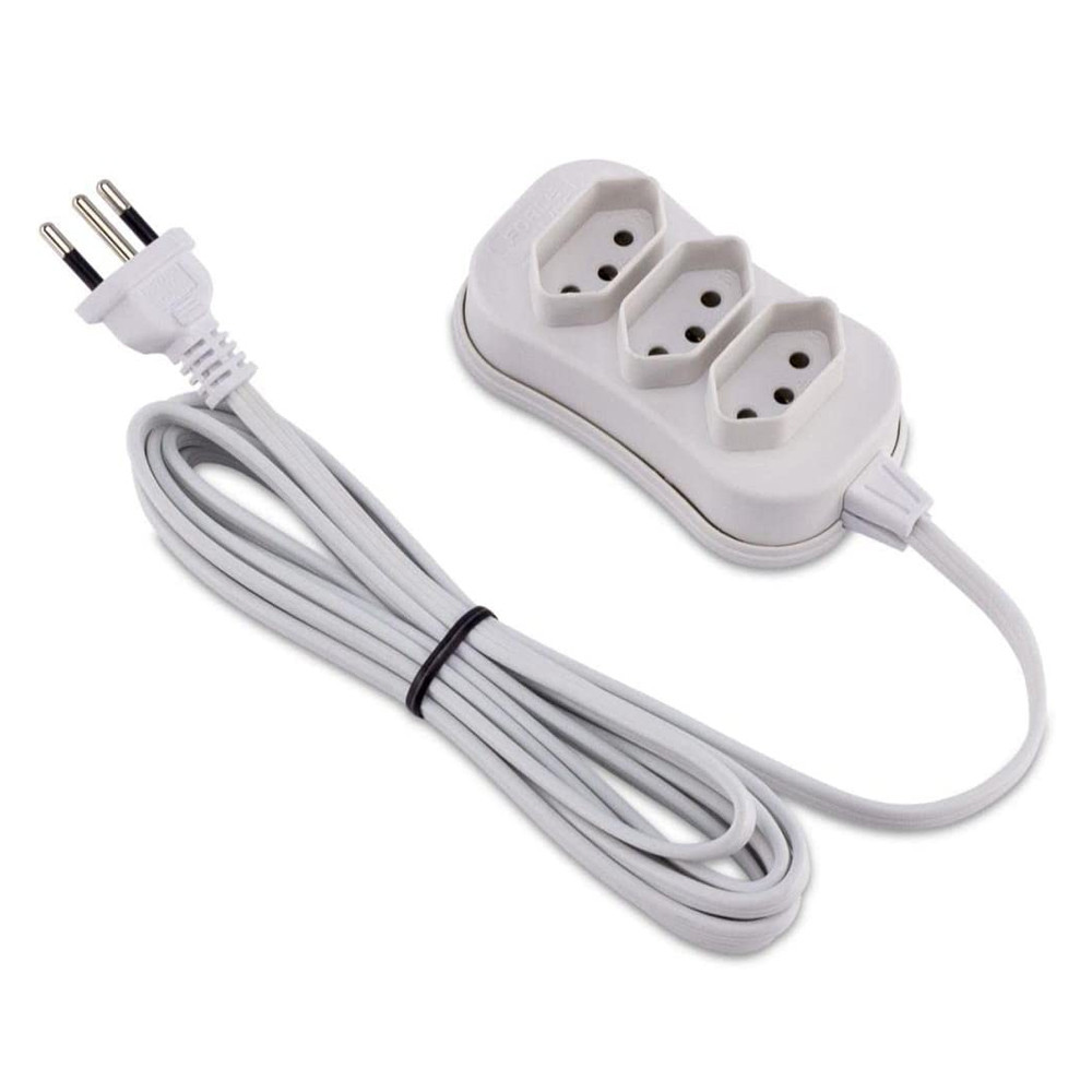 Extensão 3 Tomadas Tripolar Slim 1m Branco Force Line Bivolt - Home Appliances