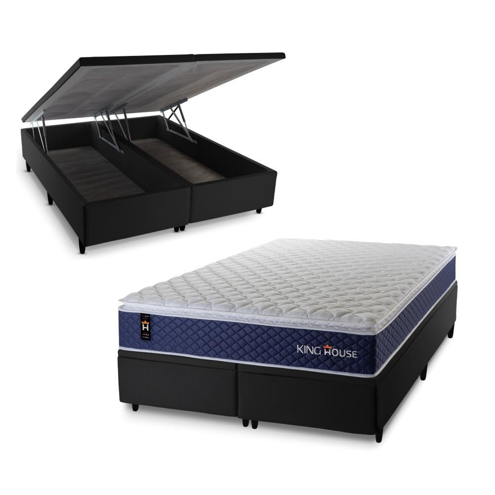 Conjunto Box Baú Lagras Azul 193x203x73 c/ Molas Ensacadas em Oferta na Shopee