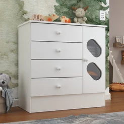 Cômoda Infantil 1 Porta e 4 Gavetas Tic Tac Branco Branco