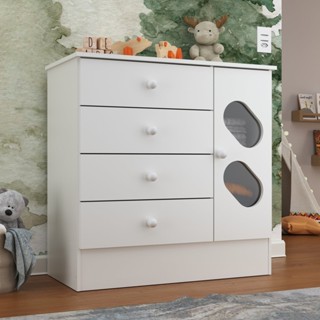 Cômoda Infantil 1 Porta e 4 Gavetas Tic Tac Branco em Oferta na Shopee
