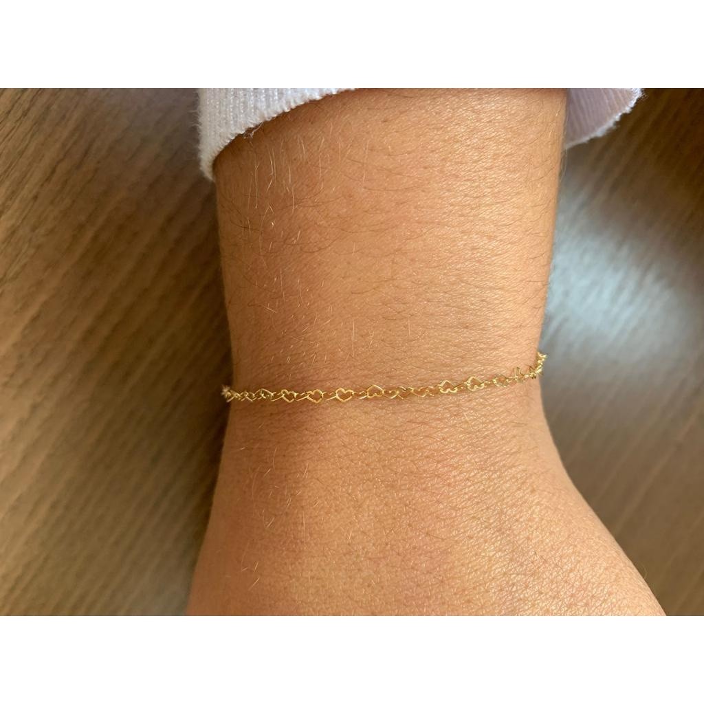 Pulseira Feminina ouro 18k elos coração — imagem 2 de 2