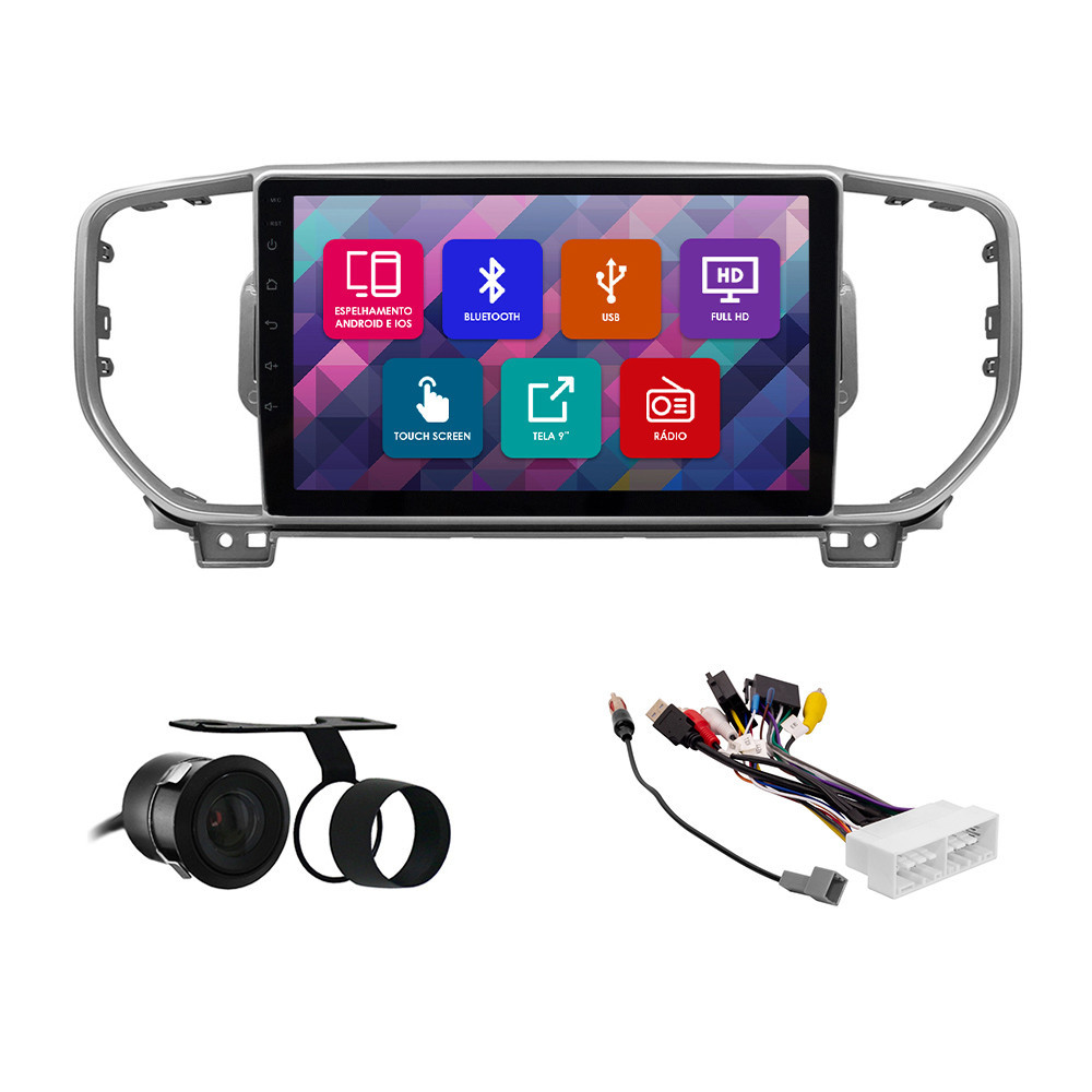 Kit Multimídia 9 Pol Sportage 2017 2018 2019 2020 2021 Espelhamento Android Ios 2 Din Prata Camera Ré em Oferta na Shopee