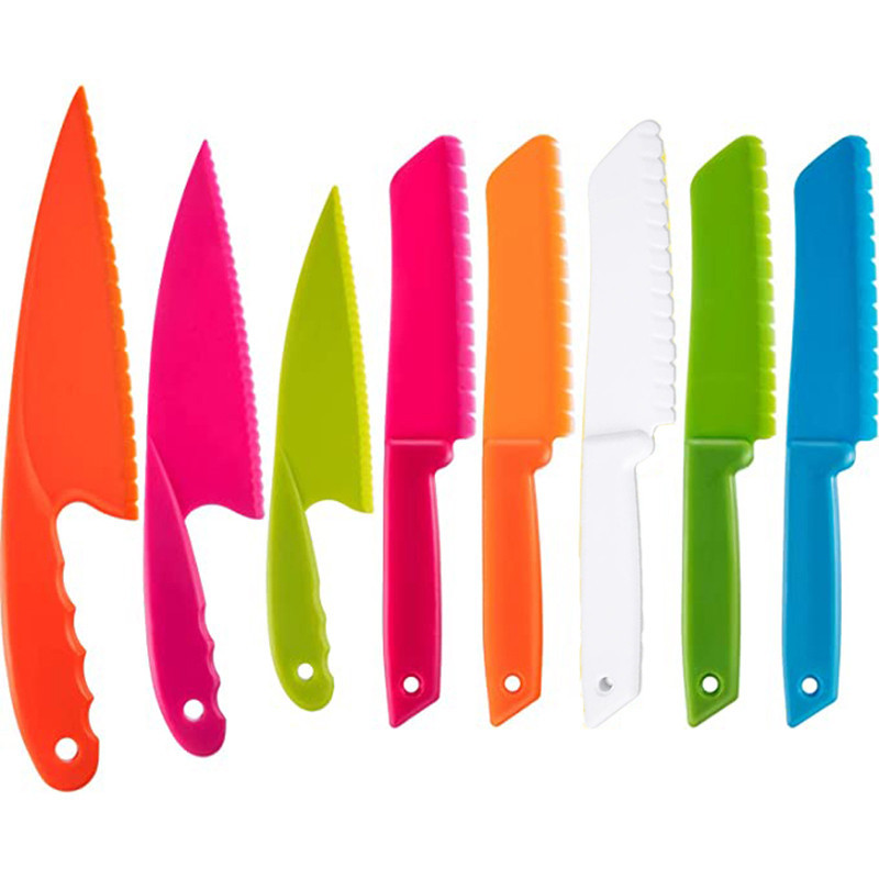 Kid Plastic Kitchen Knife Set Toddler Nylon Cozinha Faca De , 3 Pcs Segura Para Cozinhar E Cortar Frutas , Pão , Alface , Bolo Vegetal