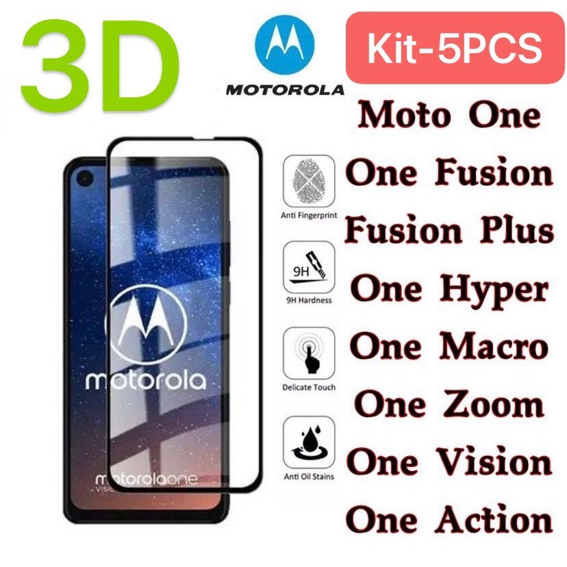 Película De Vidro 3d Moto One/one Fusion/one Fusionplus/one Hyper/one Macro/one Vision/one Zoom/one Action