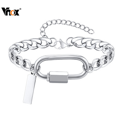 Pulseira Mosquetão Vnox Para Homens , Corrente Cubana De Aço Inoxidável , Presente De Joias Da Moda
