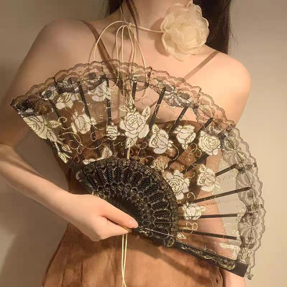 XIJING Leque De Renda Rosa Estilo Chinês , Dobrável Antigo , Adereços Para Fotografia De Dança