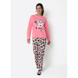 Pijama Manga Longa Algodão Feminino Vaca Chocolate - Puket em Oferta na Shopee