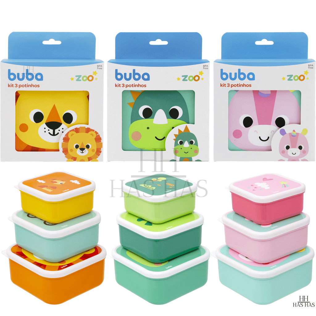 Kit 3 Potinhos Potes Lancheira Lanche Infantil Potinho Pote Buba Zoo Alimentação Papinha