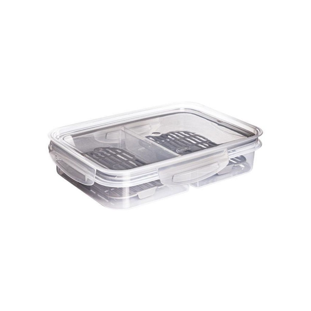 Pote Hermético Travas e Escorredor 1L Tampa Modular Mantimentos Plástico Moderno Transparente Cinza