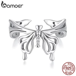 Bamoer 925 Prata Esterlina Anel Borboleta Design Jóias Presente Feminino