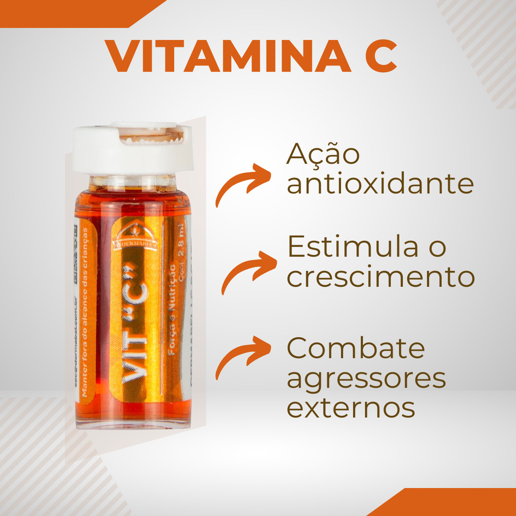 Ampola Tratamento Capilar Vitamina C Combate o Ressecamento Restaura Brilho Natural 2,8ml Dermabel em Oferta na Shopee