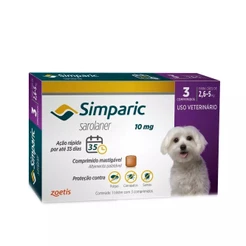 Antipulgas Simparic 10mg para Cachorros de 2,6kg a 5kg com 3 comprimidos