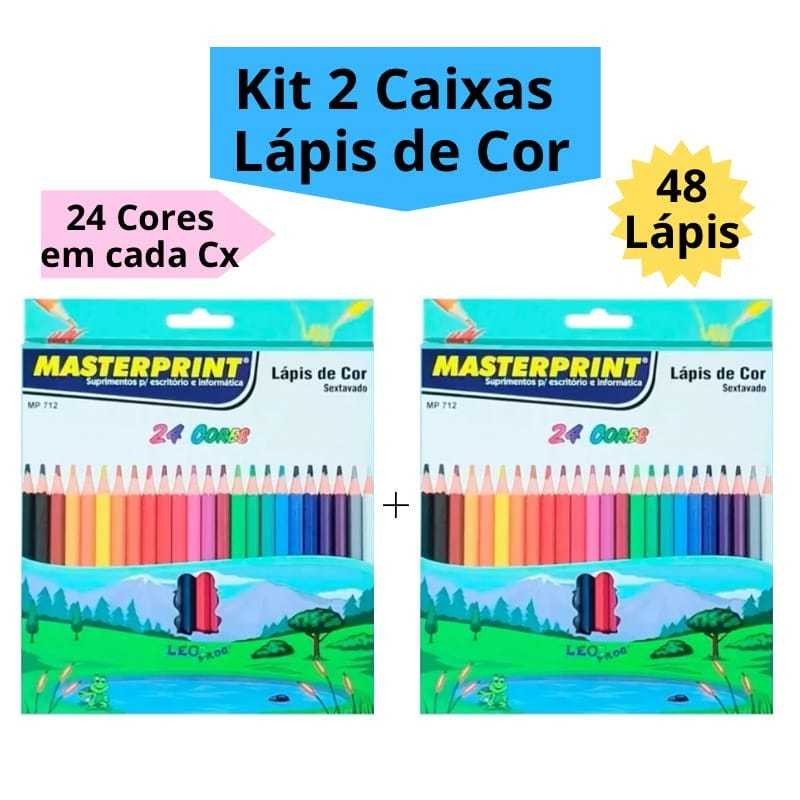 Kit 2 Caixas Lápis de Cor 24 Cores Resistente Sextavado Escolar Masterprint (48 Lápis de Cor) em Oferta na Shopee