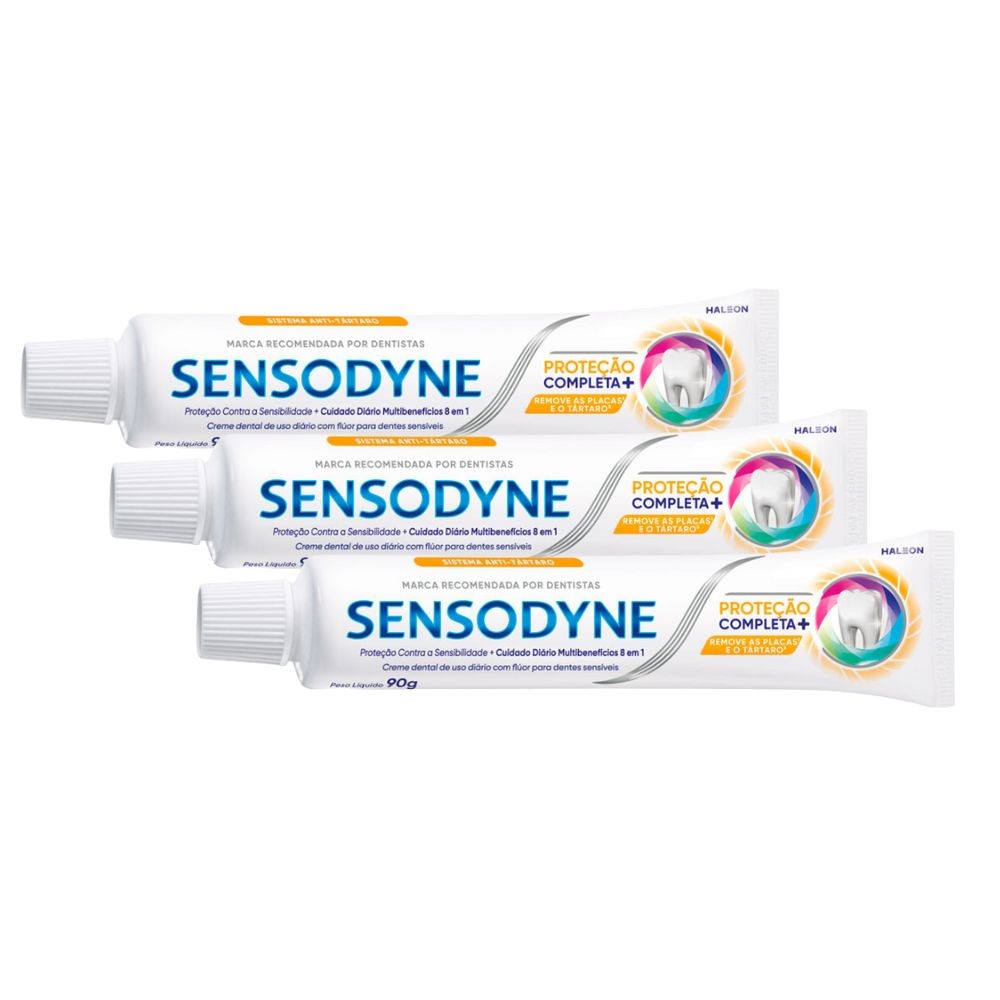 Kit 3 Creme Dental Sensodyne Proteção Completa Sistema Anti-tártaro 90g - Health