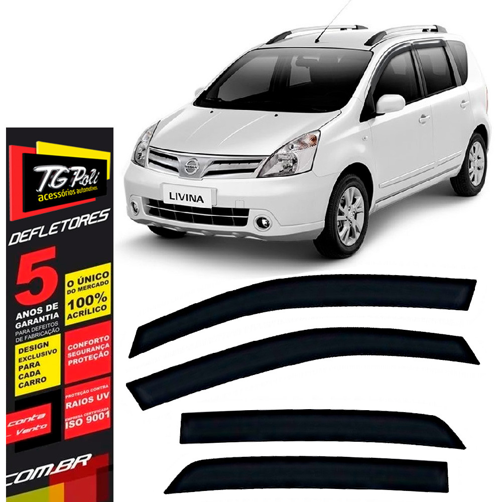 Calha de Chuva Nissan Livina Grand 2009 a 2015 4 portas TG Poli Defletor Protetor Janelas Fumê