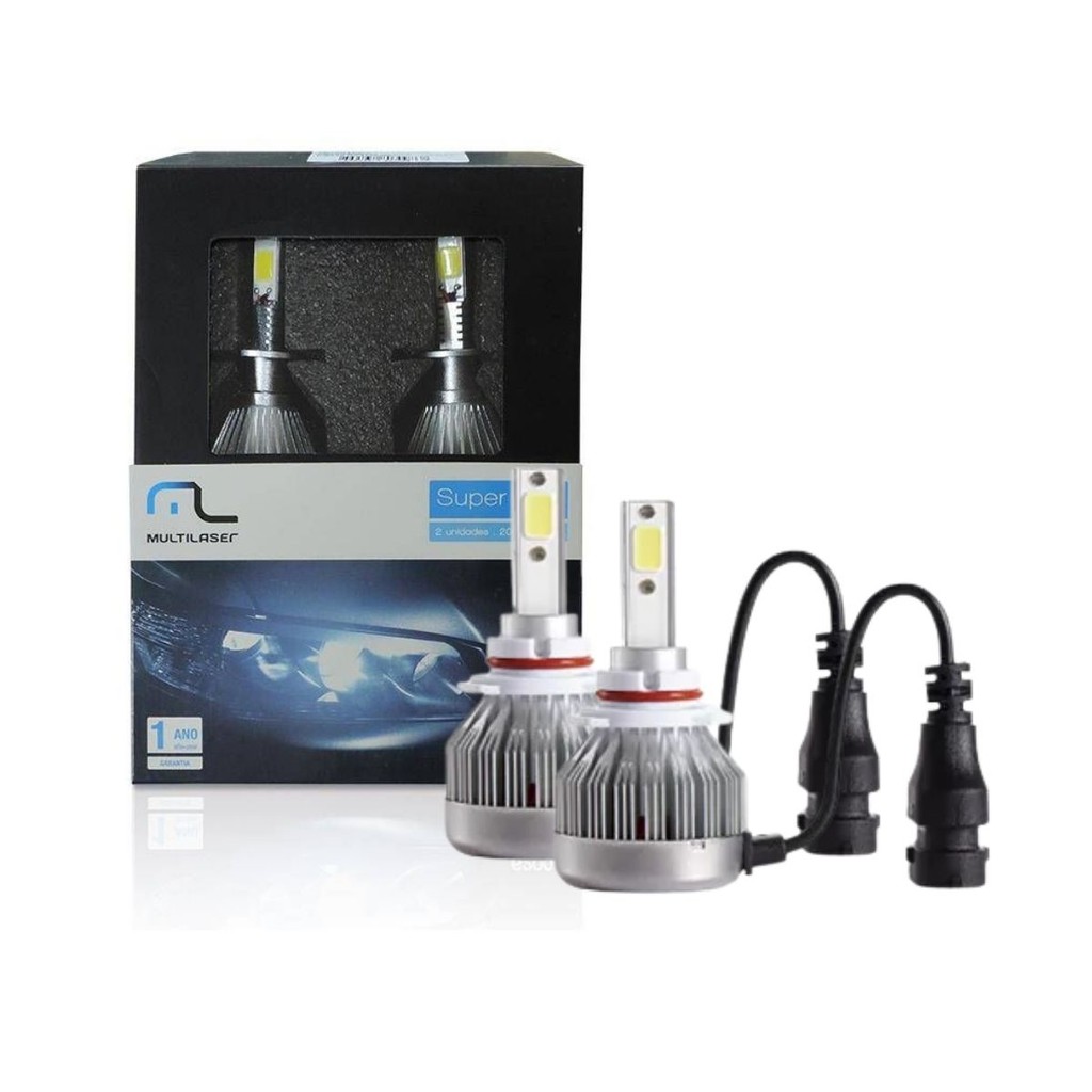 Par de Lâmpadas Super Led Automotiva H1 6200K 2000L Resistente a Água Soquetes Removíveis  Alto Brilho AU832 Multilaser