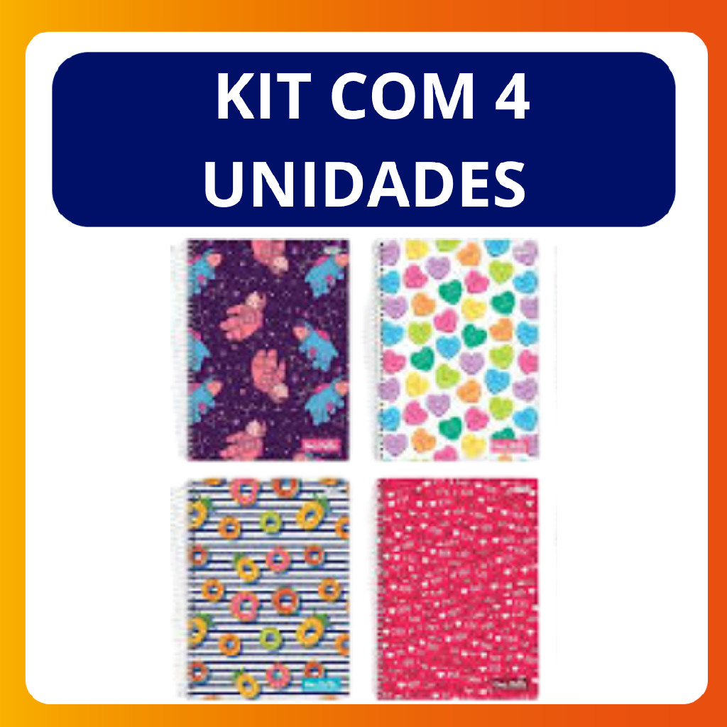 Kit c/4 Unidades Caderno Jandaia Espiral 12 Materias 192 Folhas Capa Dura Stella