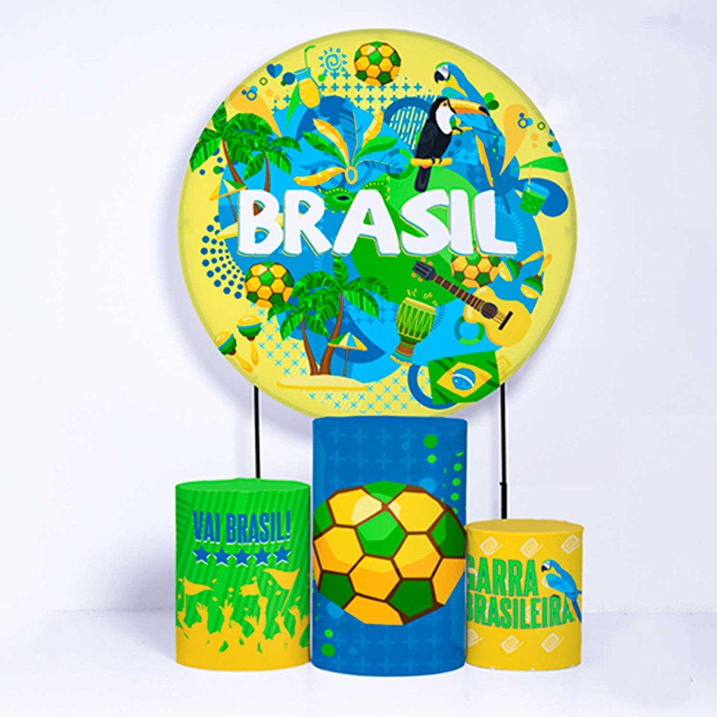 Kit Capas Para Painel de Festa Redondo de 1,50m e Trio de Capas Cilindros Seleção Brasileira - Fera Print