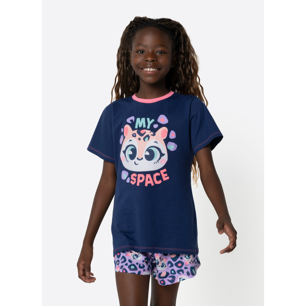 Pijama Manga Curta Algodão Menina Teen Onça - Puket em Oferta na Shopee