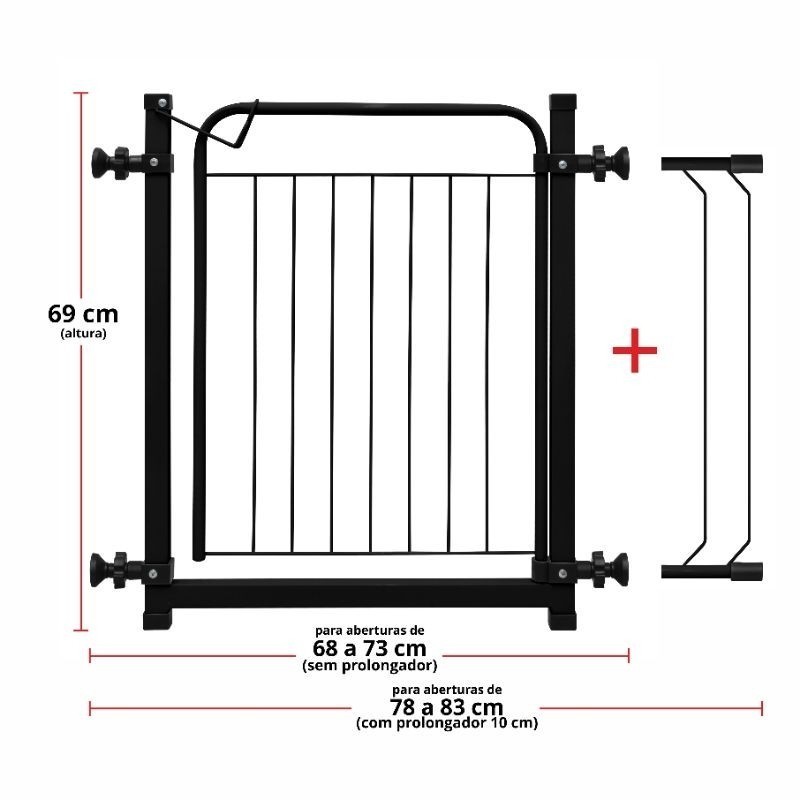 Portão Grade Pet Proteção Para Pet Cachorro Criança pró aramado 69 a 83 cm Preto