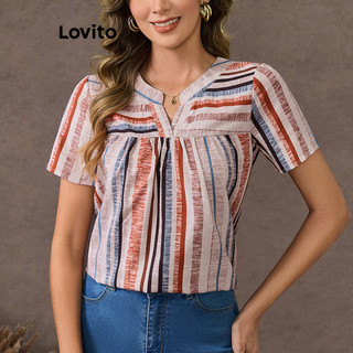 Lovito Blusa Casual listrada com estampa para mulheres  LBL19587 em Oferta na Shopee