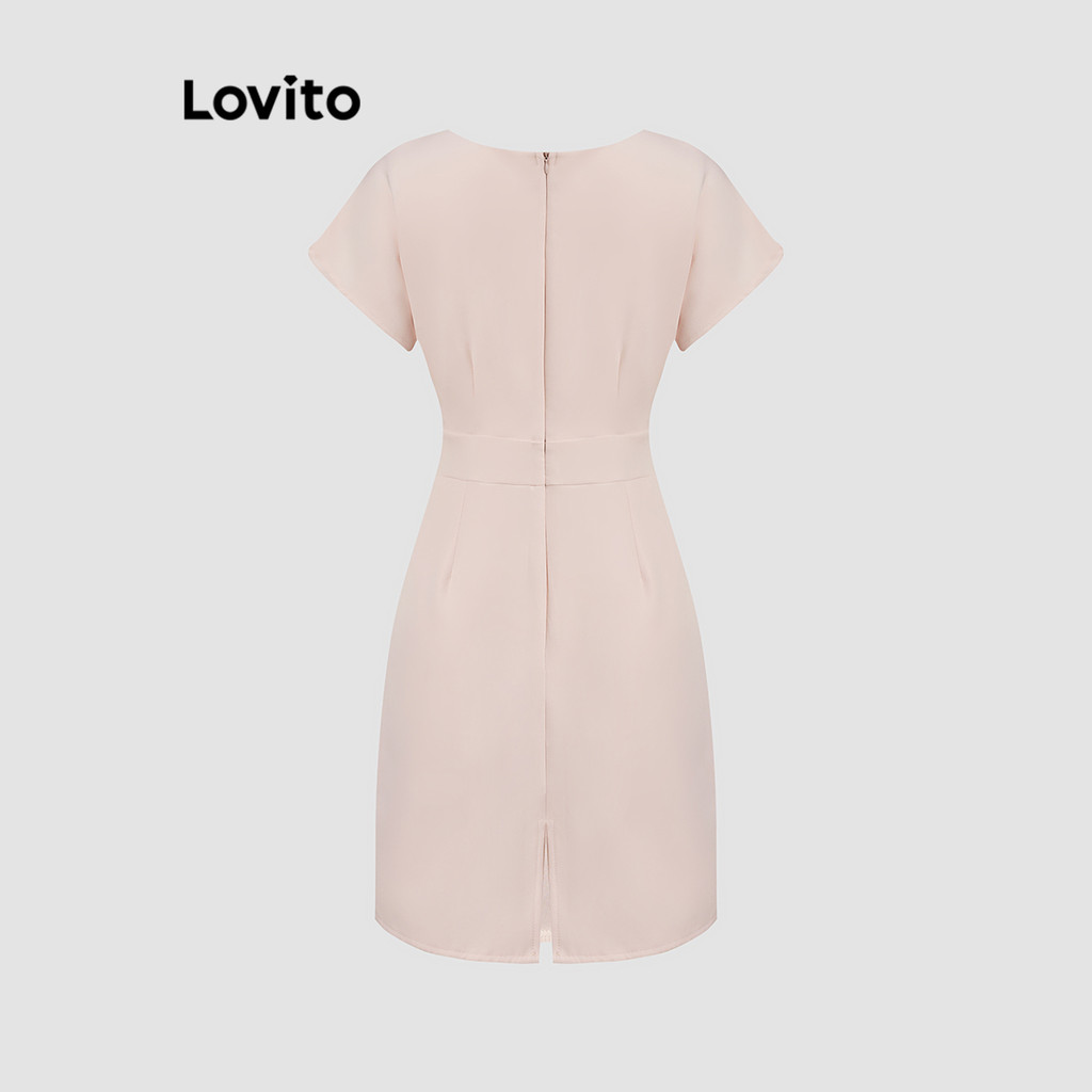 Detalhes do Lovito Vestido elegante liso plissado para mulheres L118ED449