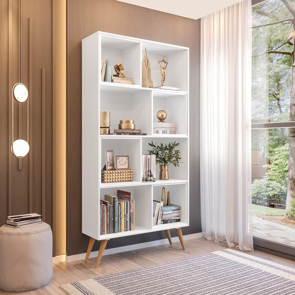 Estante para Livros Retrô com 4 Nichos Removíveis 180cmx90cm Atlas Yescasa Branco em Oferta na Shopee