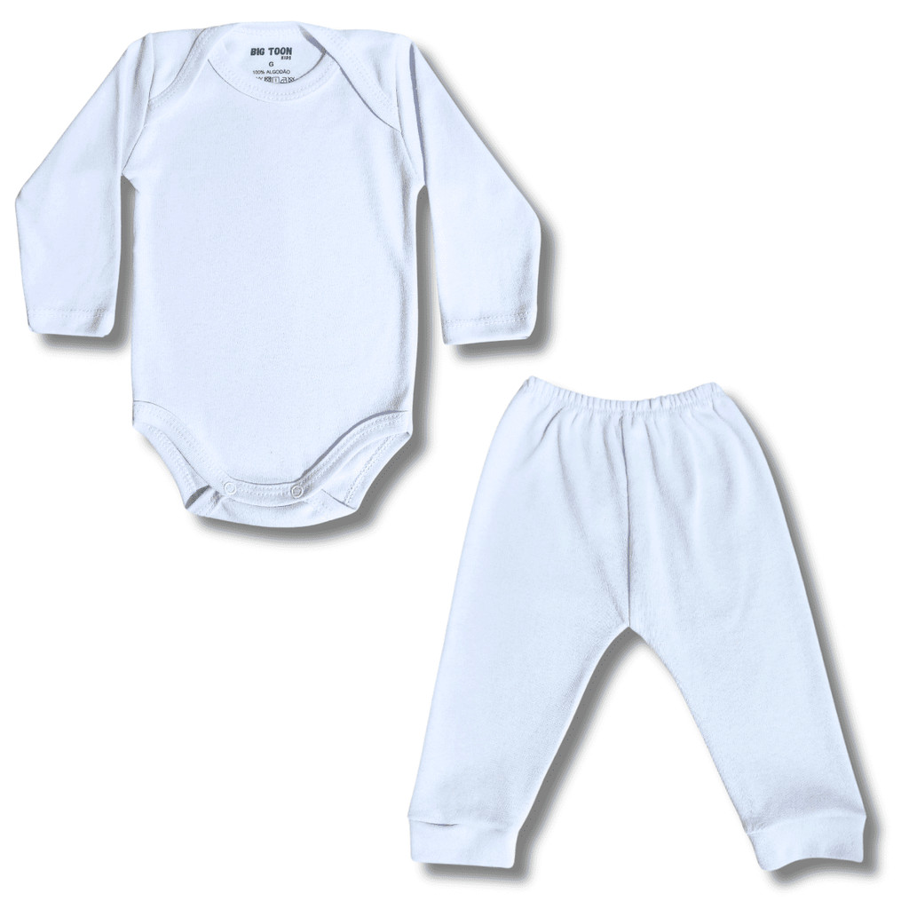 KIT 2 Peças  Body Manga Longa e Calça Mijão Suedine Bebê
