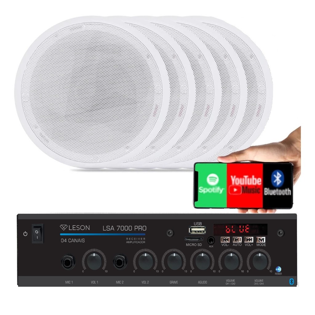 Kit Som Ambiente 4 Canal 500watts + 5 Caixas Para Teto/gesso
