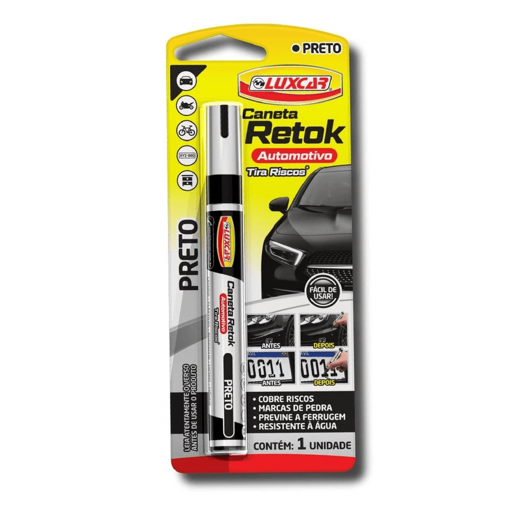 Caneta Tira Riscos Luxcar Para Carros Pneus Rodas Moveis Cor Preto