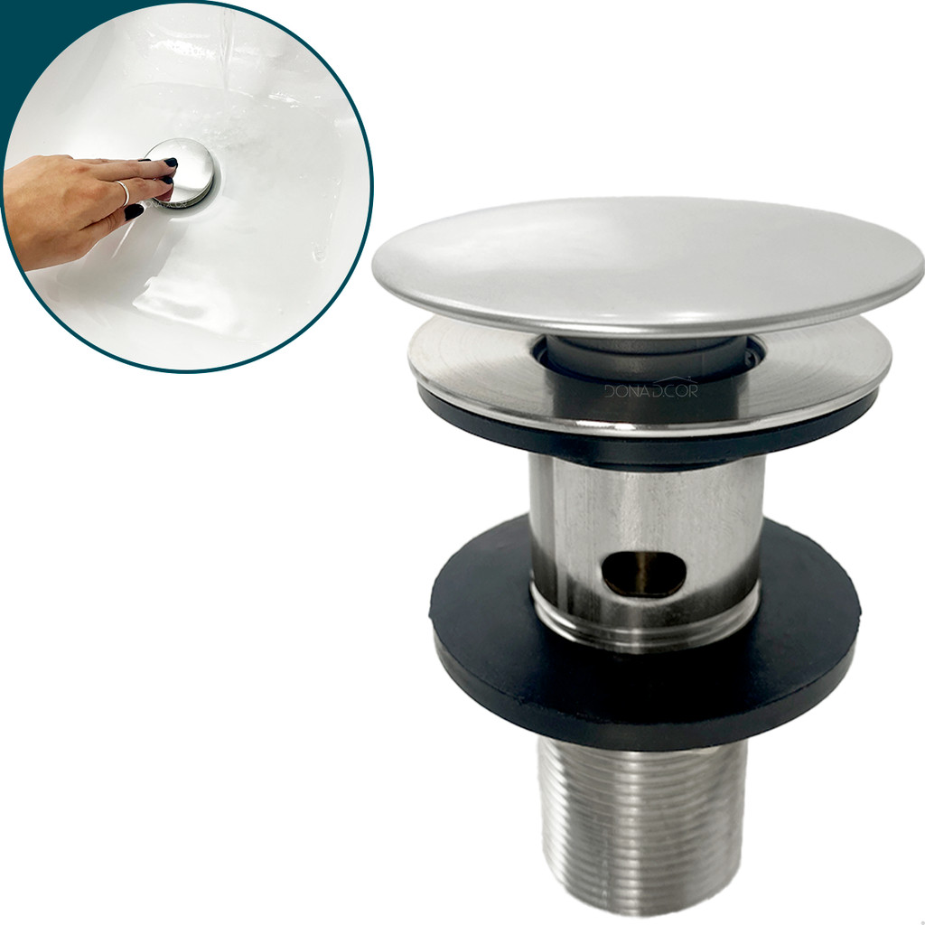 Valvula Click Com Ladrão 7/8 Inox Ralo De Pia Cuba Banheiro Com Escape 3cm Ralo Escoamento Lavatório