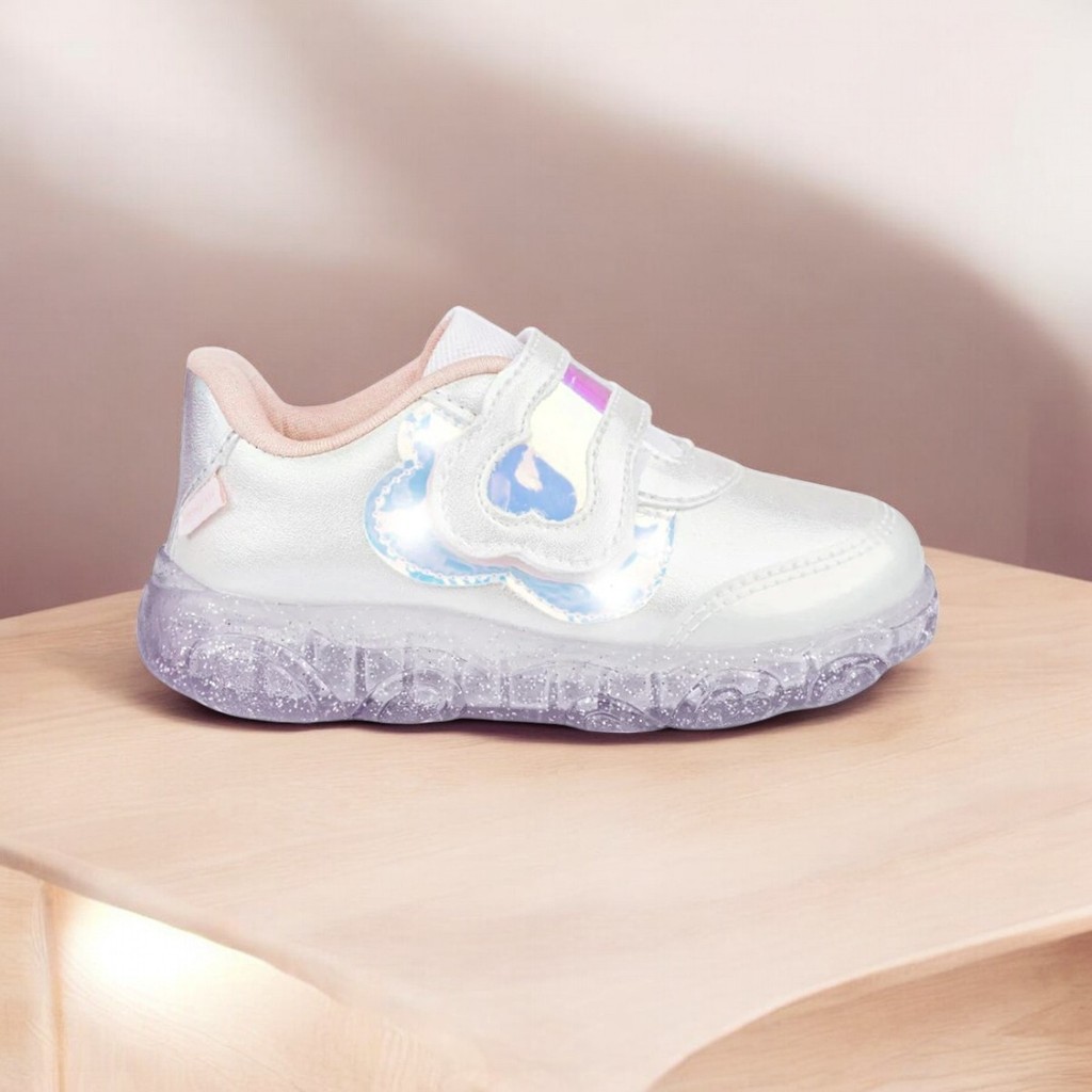 Tênis Infantil Feminino Pampili Menina Luz Led Brilho Holográfico Conforto Velcro 682073