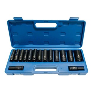 Jogo de soquete de impacto sextavado 10 à 27 mm encaixe 1/2" com 15 peças - Bremen