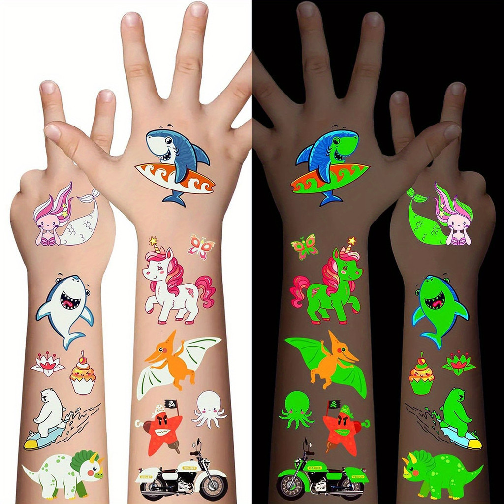 16 Folhas De Tatuagens Temporárias Luminosas Para Crianças , Estilos Mistos Que Brilham No Escuro , Meninos E Meninas ,  em Oferta na Shopee