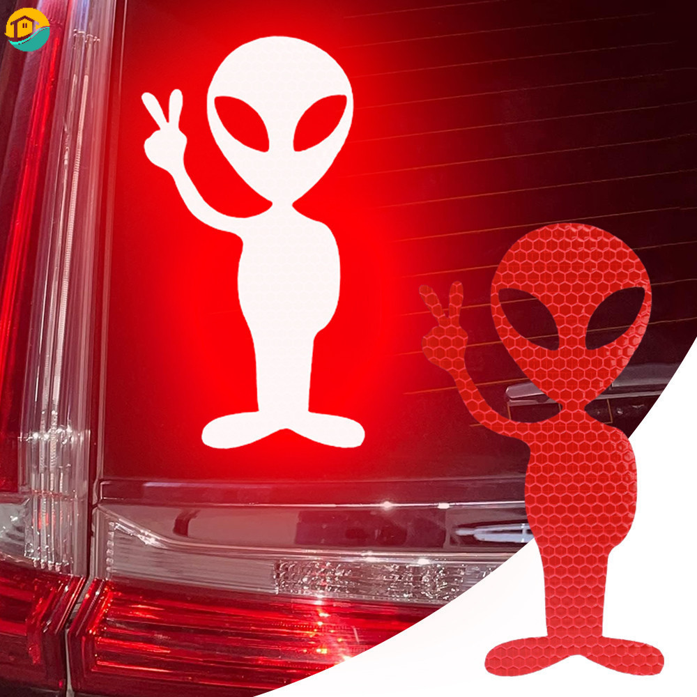 2Pcs Adesivos Refletivos Fortes Em Forma De Alienígena Decalques De Vinil Bicicleta Para Carros Copos De Água Bicicletas Laptops Bagagem Motocicletas Aviso Decorativo