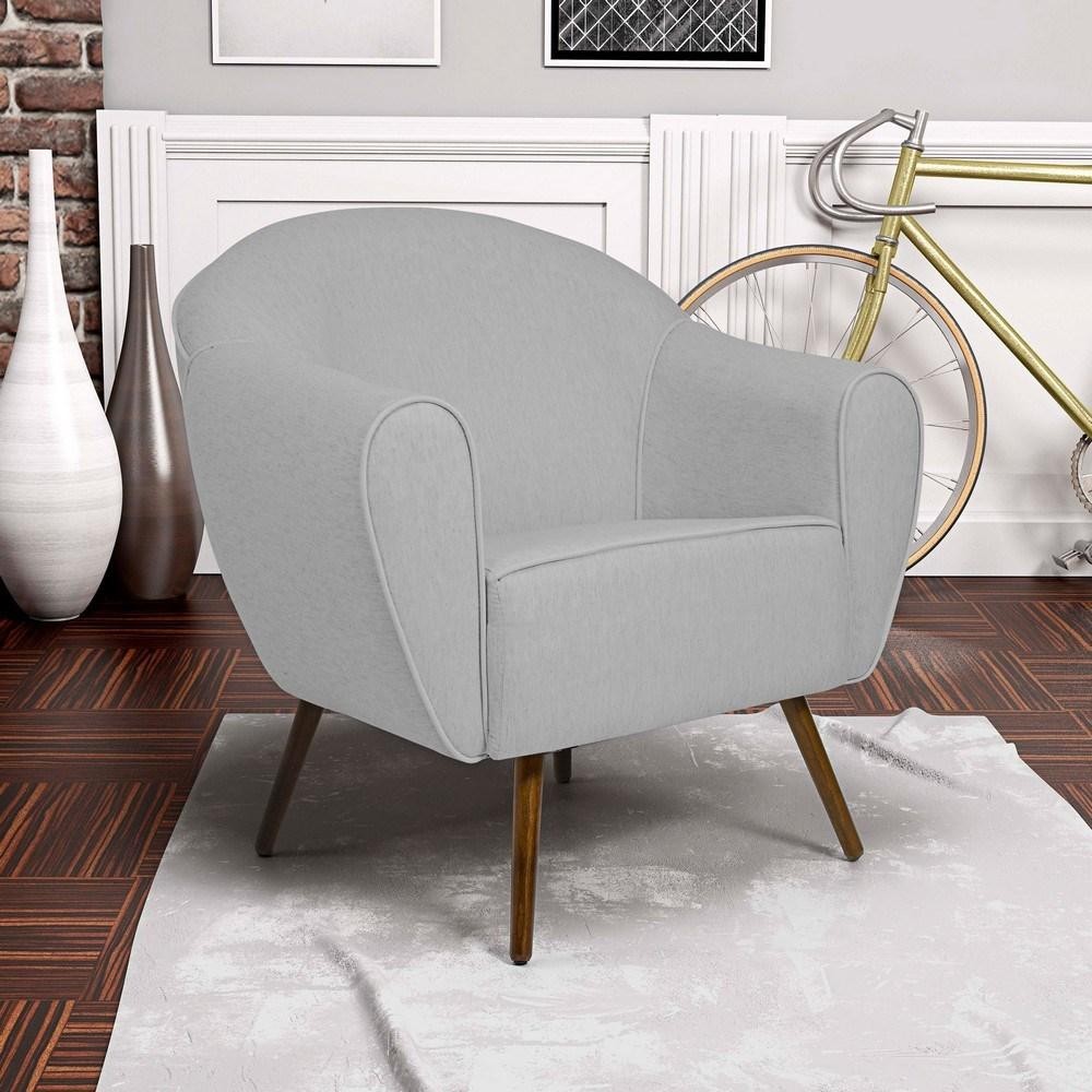 Poltrona Decorativa Sala de Estar Nina Pés Palito Madeira C-315 Linho Cinza Claro - Domi em Oferta na Shopee