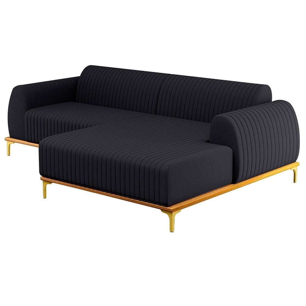 Sofá 230cm 4 Lugares com Chaise Direito Pés Gold Molino D-465 Linho Chumbo - Domi