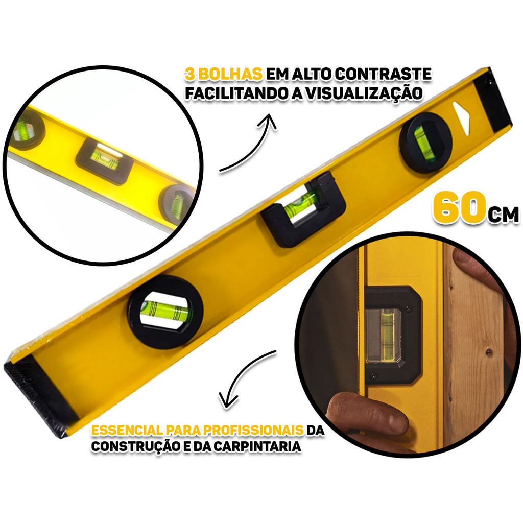 Nível Profissional Com Base Magnética 60cm 24 Polegadas Medição Nivelamento 3 Bolhas Fertak em Oferta na Shopee