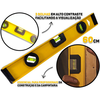 Nível Profissional Com Base Magnética 60cm 24 Polegadas Medição Nivelamento 3 Bolhas Fertak em Oferta na Shopee