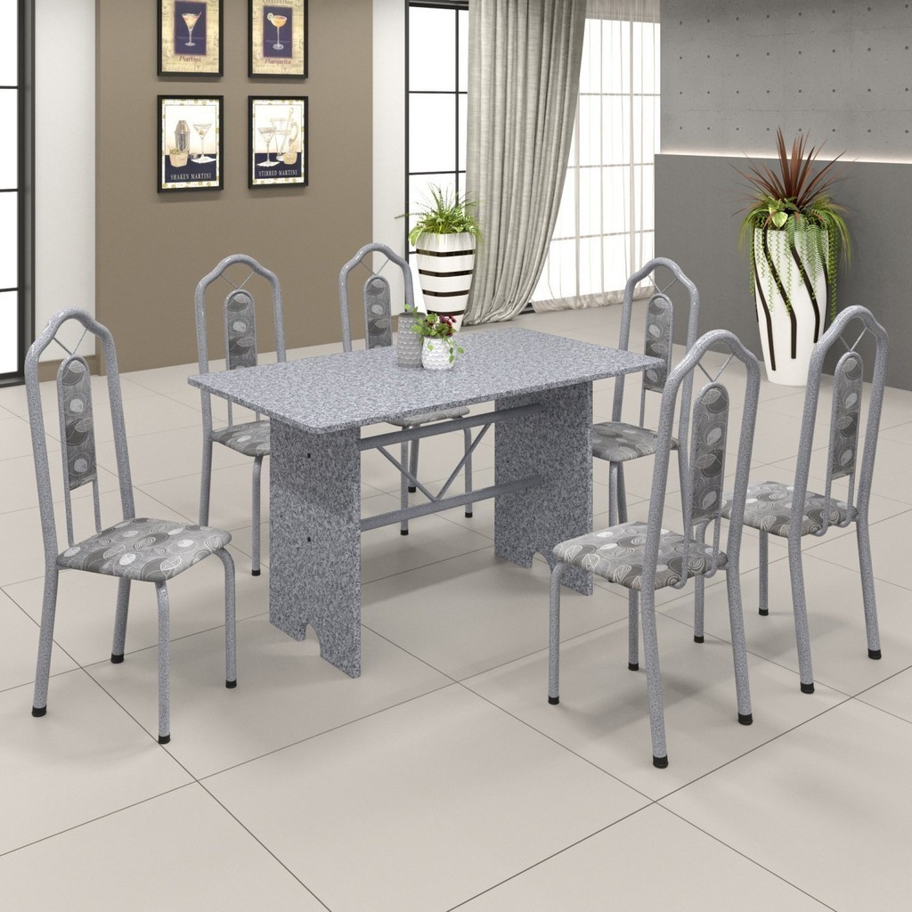 Conjunto de Mesa 140x75cm Tampo Granito com 6 Cadeiras Bianca Soma Móveis Martelado Pérola/Granito Ocre/Paraopeba em Oferta na Shopee