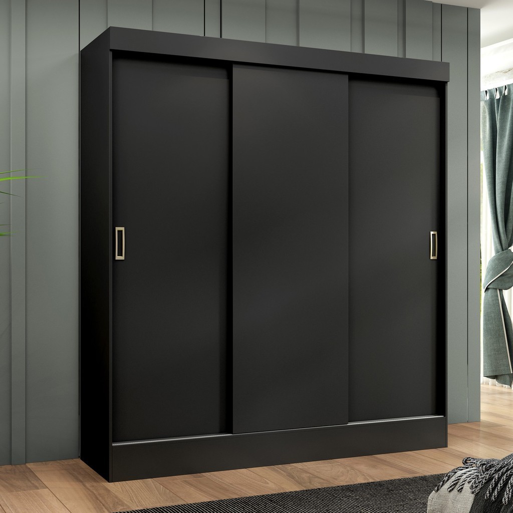 Guarda Roupa Casal 3 Portas 2 Gavetas 157cm Istambul Yescasa Preto - Mom & Baby