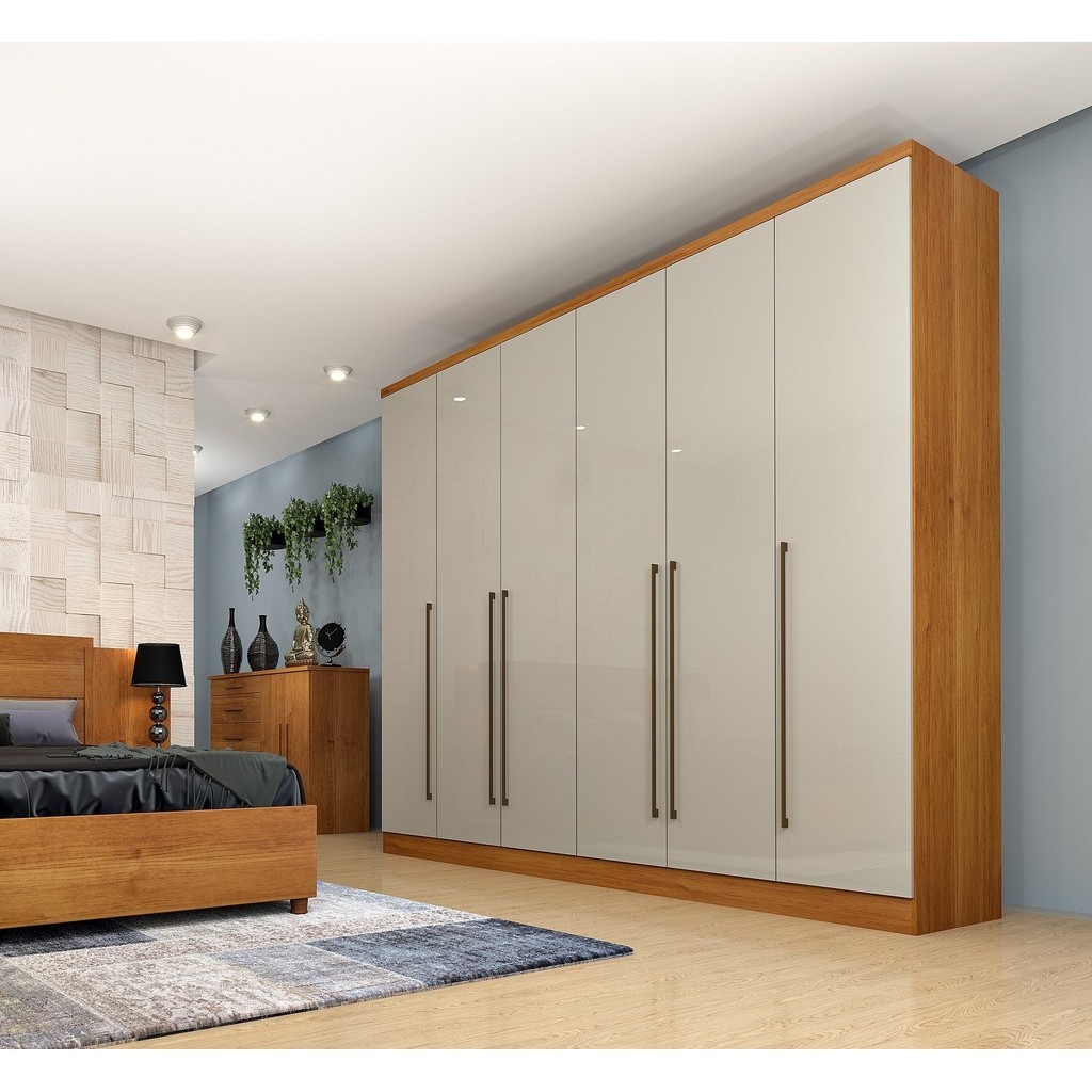 Guarda-Roupa Casal 6 Portas 8 Gavetas 270cm Sevilla Cinamomo/Off White - Mom & Baby