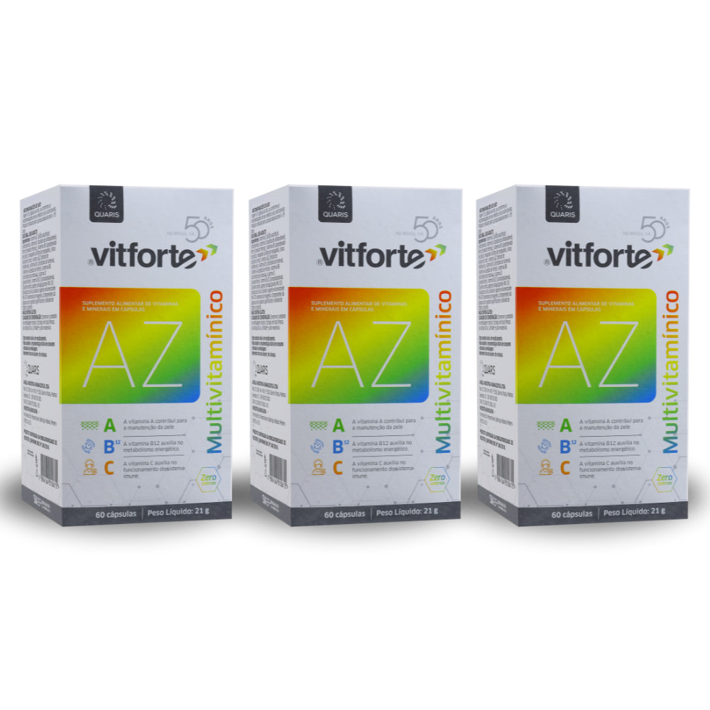 3 Vitforte Multivitamínico A-z P/ Saúde Energia 180 Cp