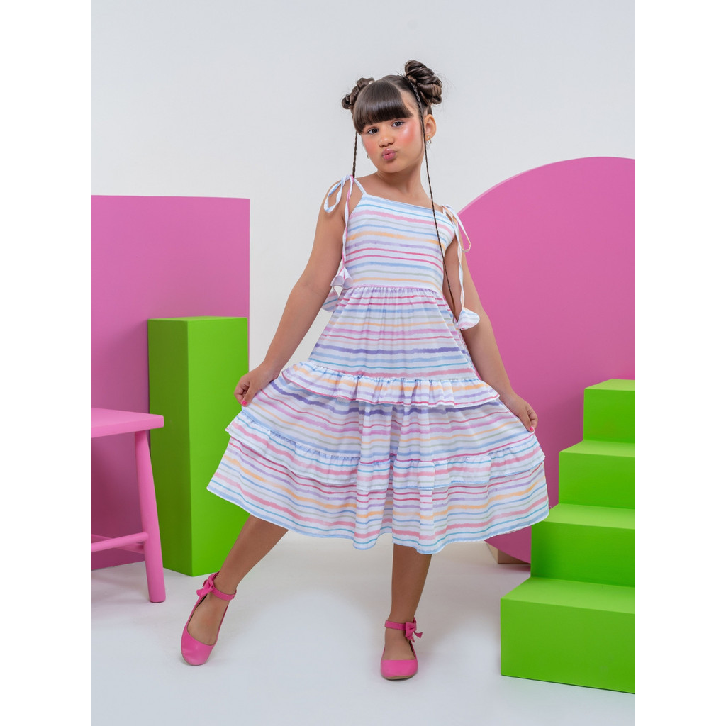 Vestido Lara Candy Estampado Infantil Juvenil, Menina tam. 4, 6, 8, 10, 12, 14, 16 fresco e leve