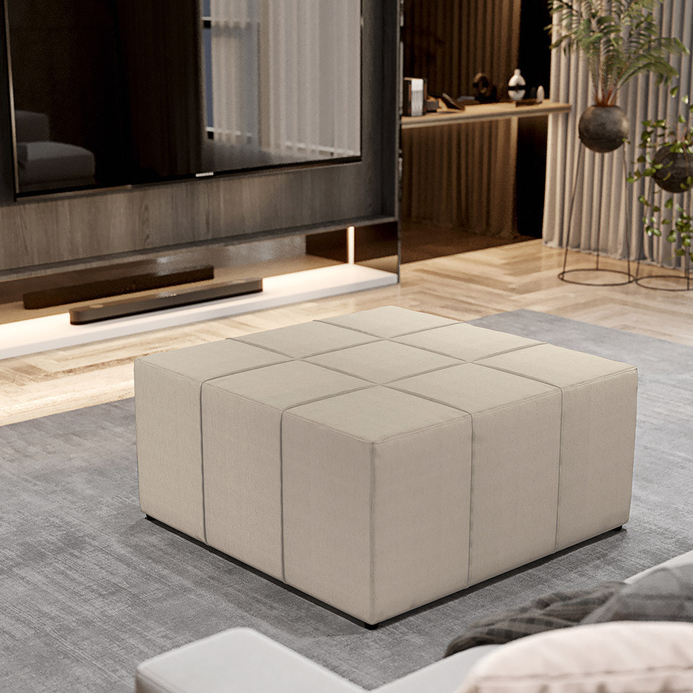 Puff Decorativo Para Sala de Estar Quadrado Milano 90x90cm W01 Linho Bege - Lyam Decor em Oferta na Shopee
