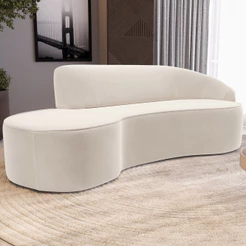 Sofá 3 Lugares Curvo Sala de Estar Living Firenze Direito D02 Veludo Bege 180 cm D-309 - Lyam
