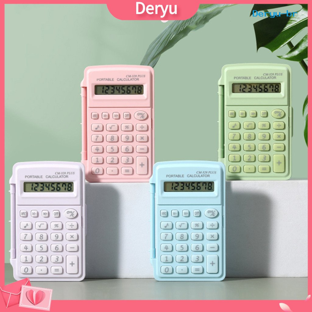 [deryu] Mini Calculadora Tampa Flip Cover 8 Dígitos Botões Grandes Display LCD Grande Operado Portátil De Finanças Estudantis Suprimentos De Escritório