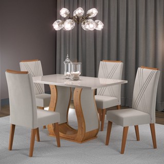 Mesa de Jantar 4 Lugares Universe com Vidro Mel/Marfim/Off White - Viero Móveis em Oferta na Shopee